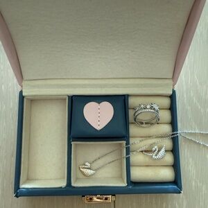 Swarovski Swan Pendant Necklace and Ring Set, APM rings and jewelry box